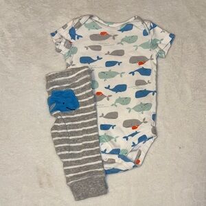 Carters Baby Whale Print One-Piece and Pants Set - Blue/Gray